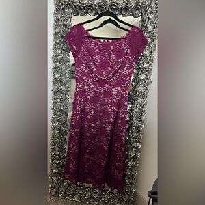 Adrianna Papell Burgundy Midi Lace Dress